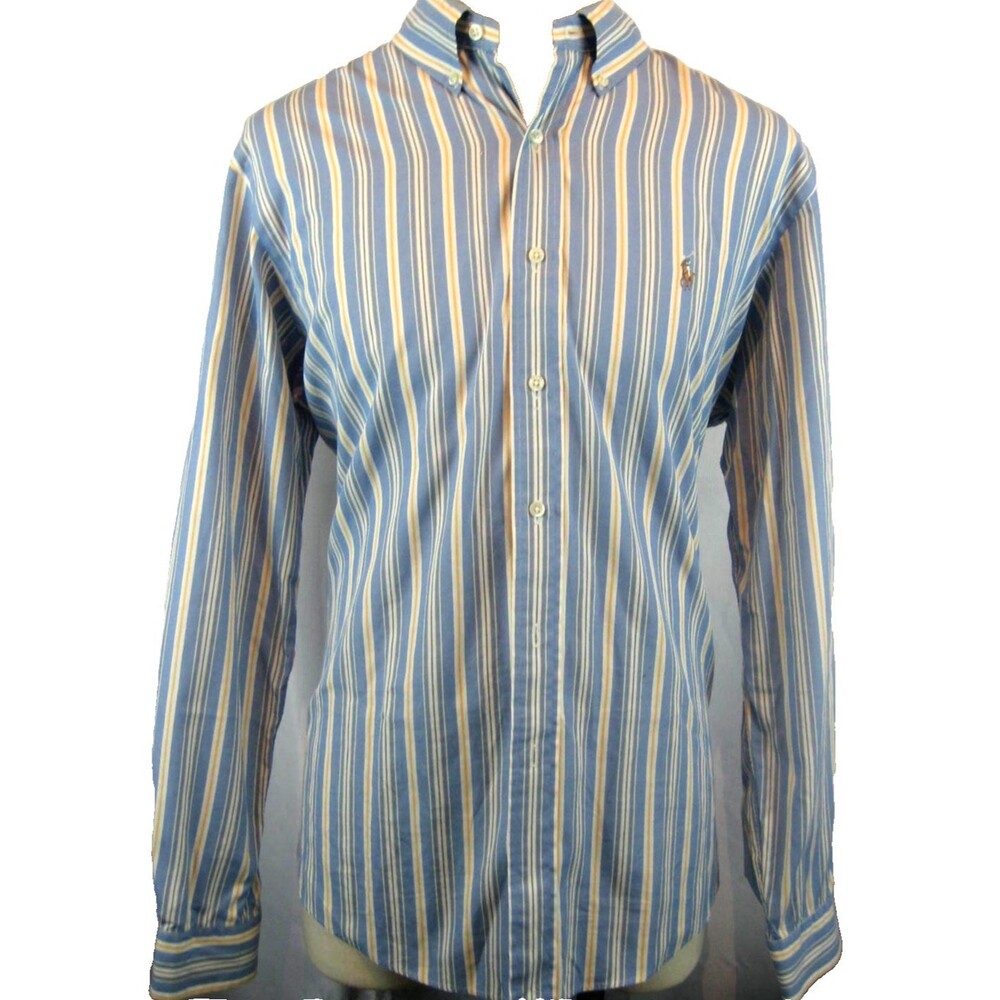 Mens Ralph Lauren Blue Label Custom Fit Cotton LS Blue Stripe Casual Shirt sz XL